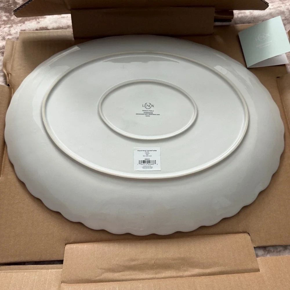 Lenox French Perle Scalloped Turkey Platter 18in Thanksgiving Serving Dish NEW